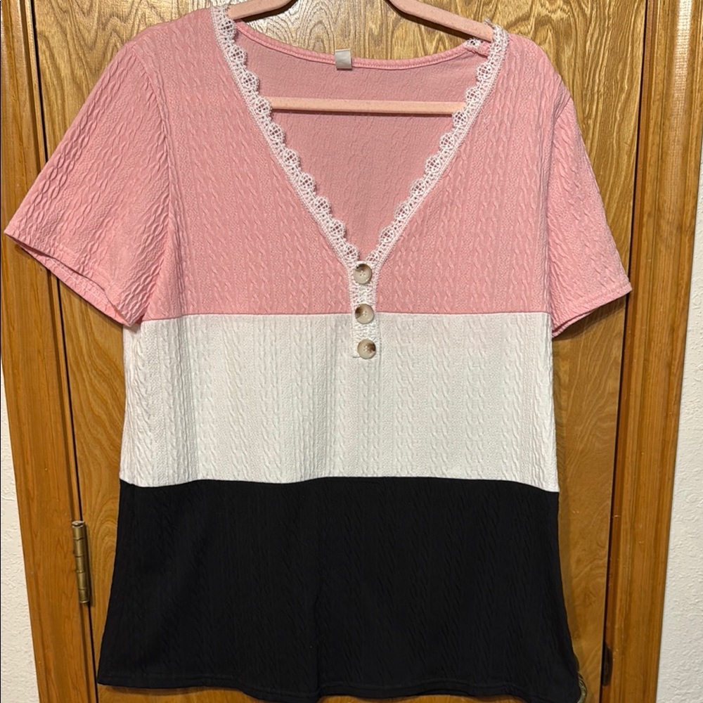 Pink, White, and Black Women's Top